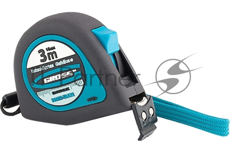 Рулетка GROSS Ergonomisch, 3 м x 16 мм, магнитный обрезиненный зацеп// 31101