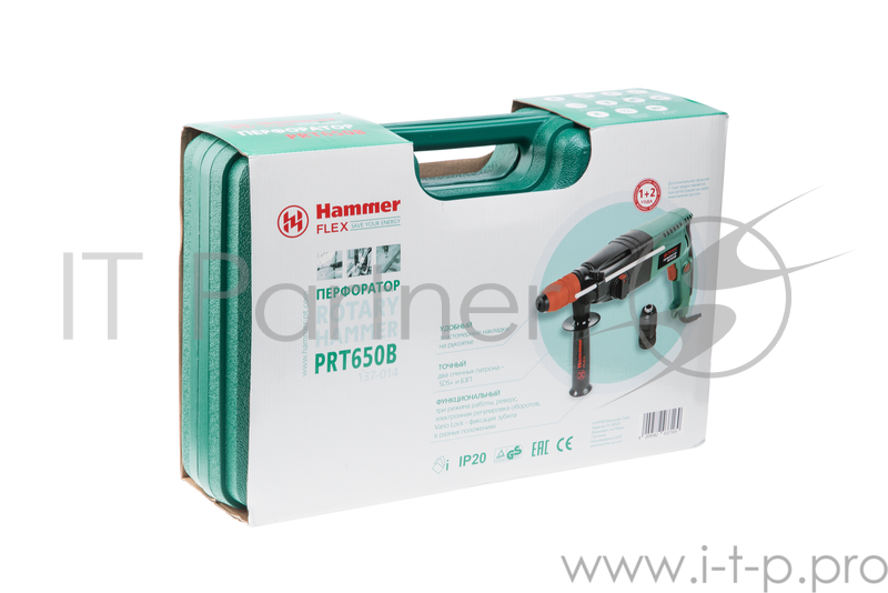 Перфоратор Hammer Flex PRT650В 650 Вт SDS+ 24мм 0-1000об/мин 2.2Дж 3 режима кейс сменный патрон