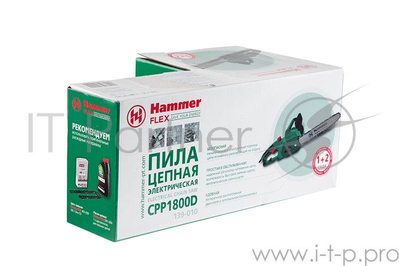 Пила цепная Hammer Flex CPP1800D 1800Вт 840м/мин шина 14'' цепь 3/8''-1.3мм-52