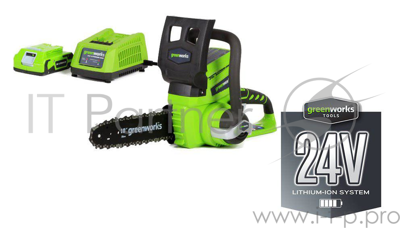 Пила цепная аккум. GREENWORKS 2000007va 24в g24 2ач (в компл. 1 аккум 24В 2 А/ч + ЗУ)