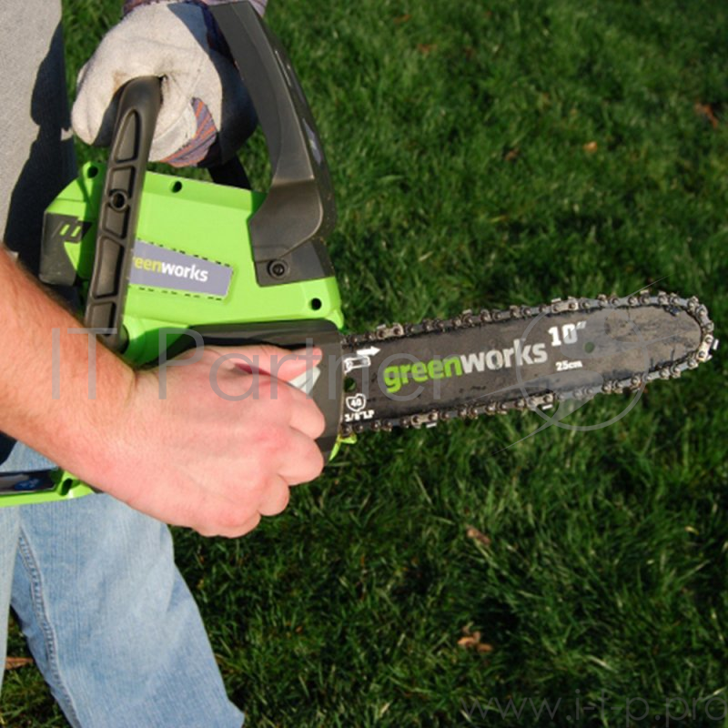 Пила цепная аккум. GREENWORKS 2000007va 24в g24 2ач (в компл. 1 аккум 24В 2 А/ч + ЗУ)