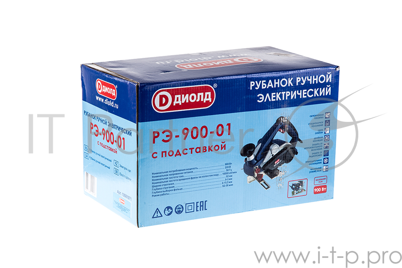 Рубанок ДИОЛД РЭ-900-01 с подставкой 900Вт 16000об/мин глуб.0-3мм шир.82мм фальц0-15.5мм 2.7кг