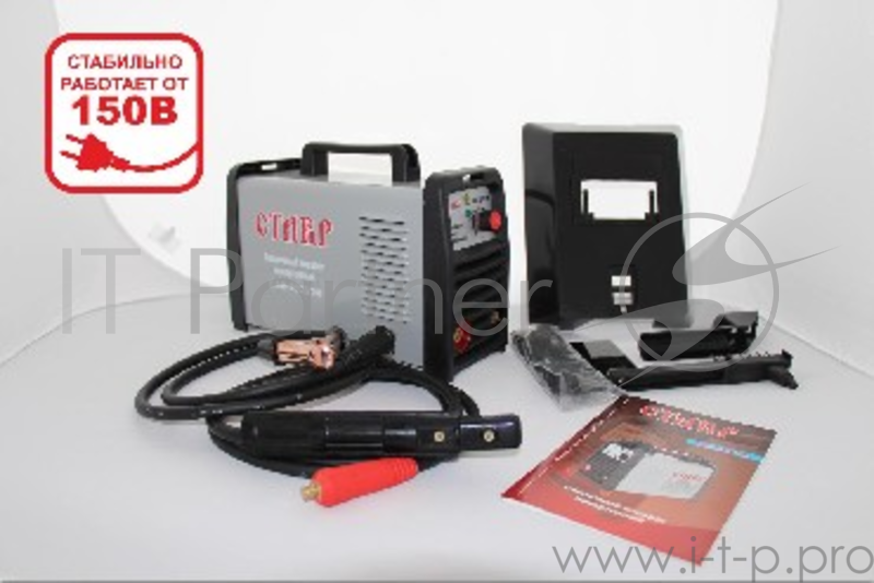 Сварочный аппарат СТАВР САИ-200 БТФ (IGBT)(200А /60%, сеть 220В(+10%-30%) /50Гц, потребляемая мощность 4,9кВт, диам.электродов 1,6-5мм, диапазон сварочного тока 20-200А, класс защиты IP21, класс изоляции F, габариты 360х230х201, вес 4,2/6кг. раб.каб