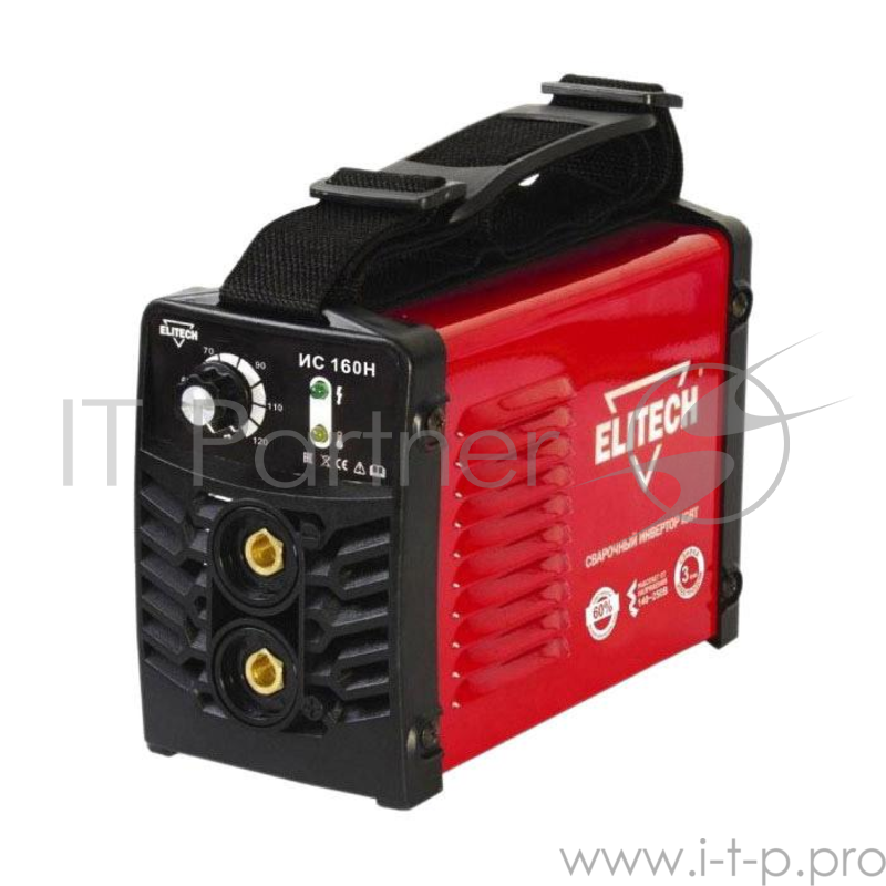 Сварочный инвертор ELITECH 184704 ИС 160Н , Габаритные размеры 230х120х170 мм, Потребляемая мощность 4700 Вт, Класс защиты IP21, Длина кабеля 1.5 м, Комплект поставки: Сварочный кабель с электродержателем, Сварочный кабель с зажимом массы, Диаметр эл
