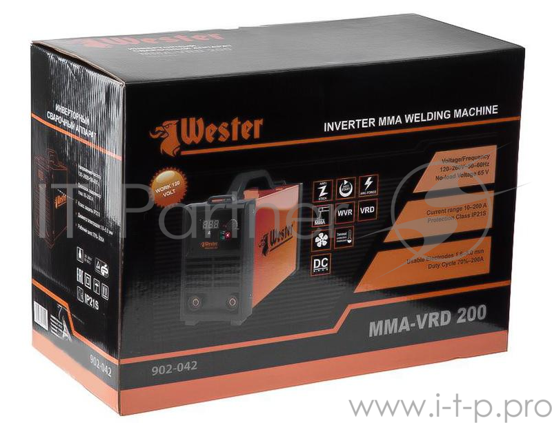 Инвертор сварочный WESTER MMA-VRD 200 10-200A 120-260B ПВ70% 1.6-5.0мм