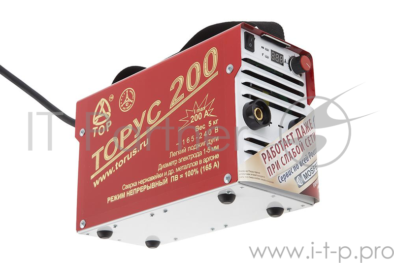 Инвертор сварочный ТОРУС 200+КОМПЛЕКТ 165-242В 6.2кВт 30-200А 2.0-5.0мм ПВ60% провода