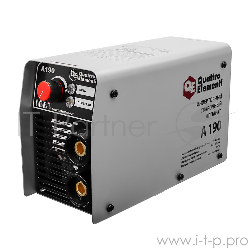 Инвертор QUATTRO ELEMENTI A 190 190 А, ПВ 60%, до 4.0 мм, 3.6 кг, 160-240 В