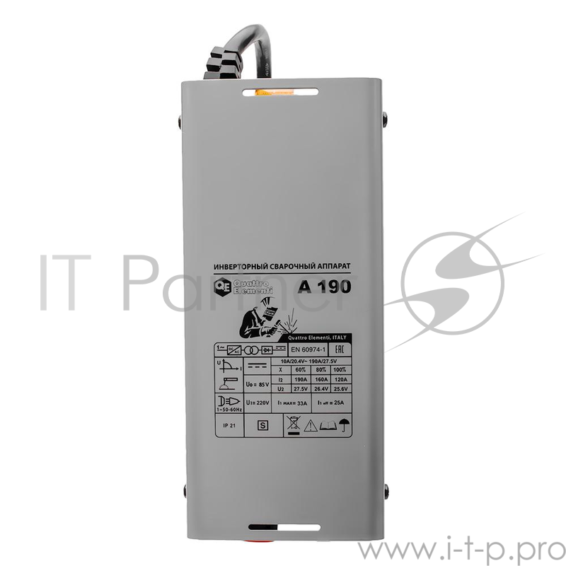 Инвертор QUATTRO ELEMENTI A 190 190 А, ПВ 60%, до 4.0 мм, 3.6 кг, 160-240 В