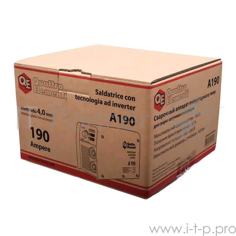 Инвертор QUATTRO ELEMENTI A 190 190 А, ПВ 60%, до 4.0 мм, 3.6 кг, 160-240 В