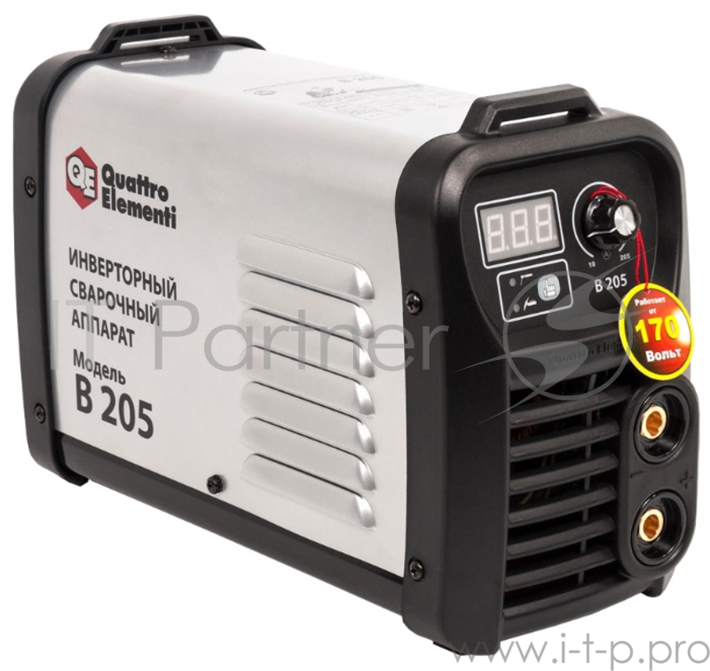 Инвертор QUATTRO ELEMENTI B 205 205 А, ПВ 80%, до 5.0 мм, 5.3 кг, Дисплей, TIG-Lift, от 170В, КЕЙС