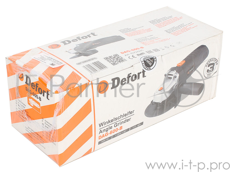 Машина шлифовальная угловая Defort DAG-600-B (Диск 115 мм 600 Вт 11000 об/мин M14 блокировка шпинделя набор аксессуаров 4 шт)