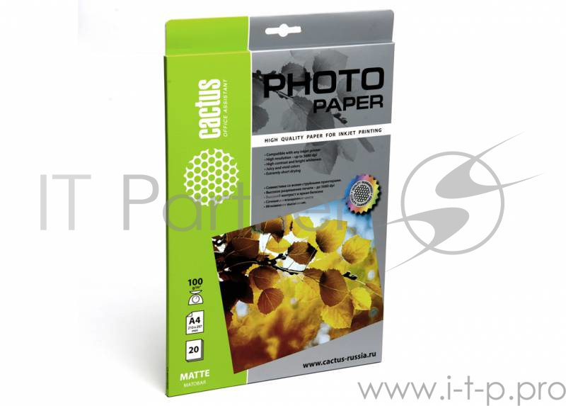 Бумага Cactus CS-MA410020 Бумага Cactus CS-MA410020 A4/100г/м2/20л./белый матовое для струйной печати