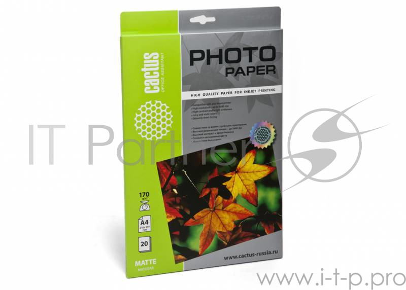 Бумага Cactus CS-MA417020 Фотобумага Cactus CS-MA417020 матовая, A4, 170 г/м2, 20 листов