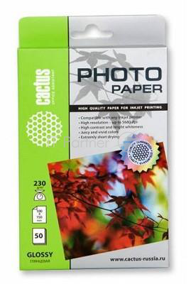Бумага CACTUS GA623050 Фотобумага Cactus CS-GA623050 глянцевая, 10x15, 230 г/м2, 50 листов