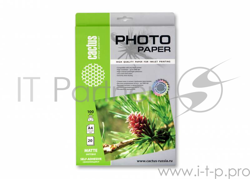 Бумага Cactus CS-MSA410020 Фотобумага Cactus A4/100г/м2/20л. матовое, самоклей. для струйной печати