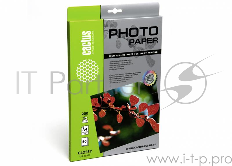 Бумага CACTUS CS-GA420050 Фотобумага CS-GA420050 глянцевая, А4, 200 г/м2, 50 листов