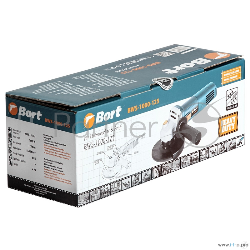 Шлифовальная машина BORT BWS-1000-125 Диаметр диска 125 мм, Длина шнура питания 2 м, Мощность 1000 Вт, Вес изделия 2,0 кг, Скорость холостого хода 11500 об/мин, Частота тока 50 Гц, Посадочный диаметр диска 22 мм, Габариты упаковки 32,5x12x12 см, Тип