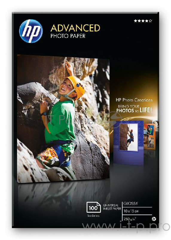 Бумага широкоформатная HP Q8692A HP Глянцевая фотобумага 10х15 см без полей, 100 листов, 250 г/м2