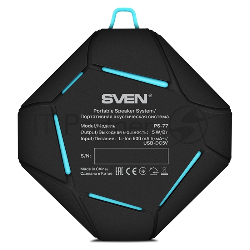 Колонки SVEN PS -77, черный-синий SV-016432 (5 Вт, Bluetooth, microSD, FM-тюнер)