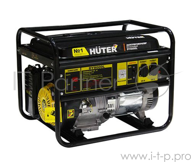 Генератор Huter DY8000L 64/1/33 Электрогенератор {четырехтактный, 6500Вт, 220В/50Гц, 91Дб, принудительное охлаждение, бак 25 л, расход бензина 374 г/кВтч, расход масла 6,8 г/кВтч, вес 79.5 кг }