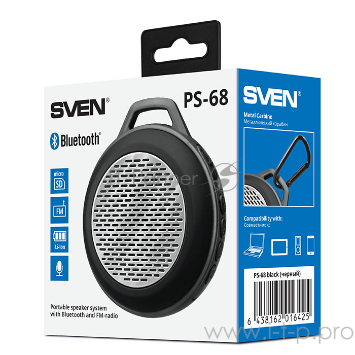 Колонки SVEN PS -68, черный SV-016425 (5 Вт, Bluetooth, FM-тюнер, microSD, 300мА*ч)