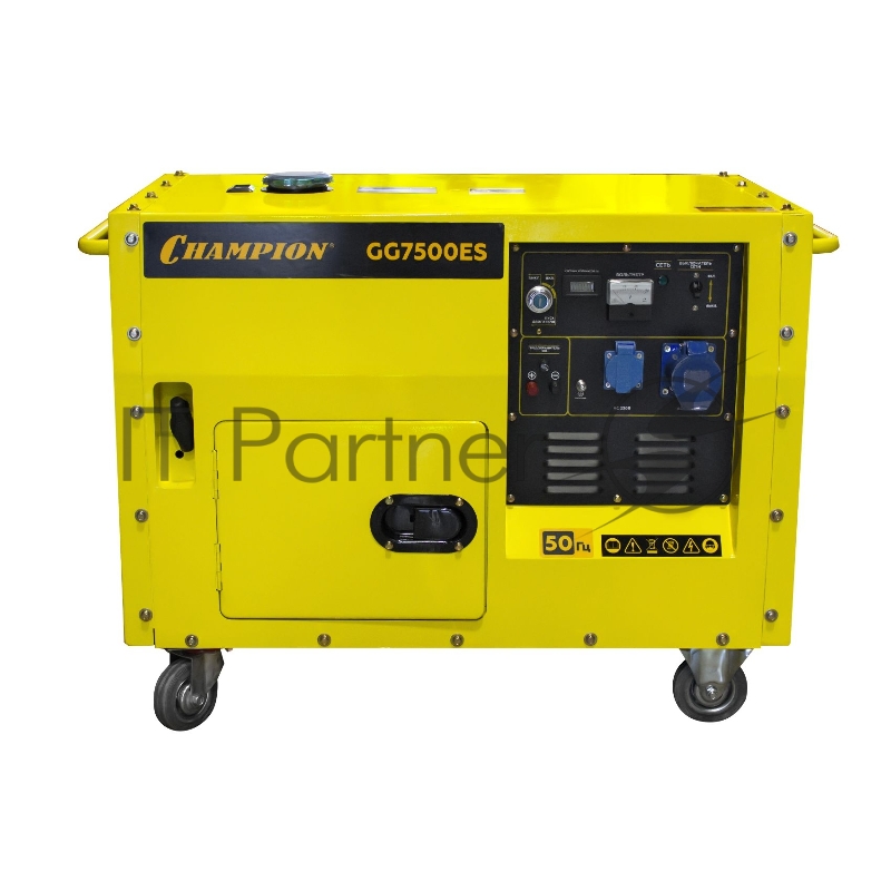 Генератор CHAMPION GG7500ES 5.5/6кВт OHV420 16лс 15л 126кг 2.5л/ч 12V эл.старт колеса шумозащита
