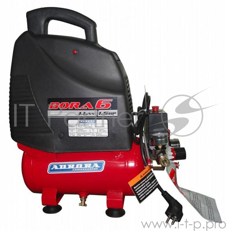 Компрессор AURORA BORA-6 1100Вт 220В 161л/мин 8Бар ресивер 6л бесмасляный 14кг
