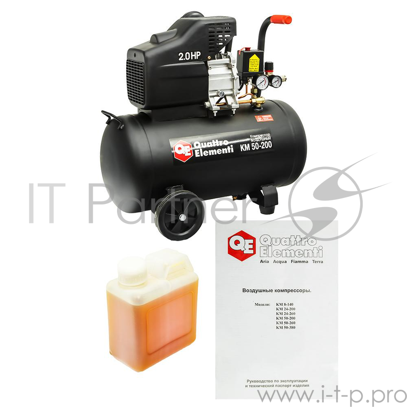 Компрессор QUATTRO ELEMENTI 248-474 KM 50-200 поршневой масляный 200л/мин 50л 2л.с 8 бар 29кг