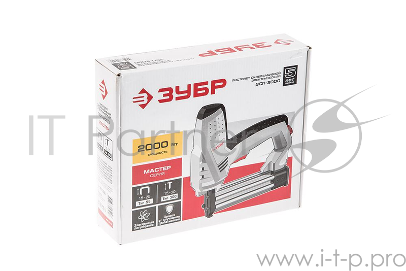 Гвоздезабиватели, Скобозабиватели, Степлеры ЗУБР МАСТЕР ЗСП-2000 Пистолет скобозабивной { регулятор силы удара, скоба: 15-25мм, гвоздь: 15-30мм, 2000Вт }