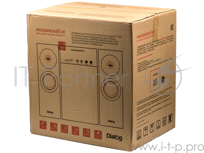 Колонки Dialog Progressive AP-250 BLACK {колонки 2.1, 50W+2*15W RMS, Караоке, Bluetooth, FM+USB+SD, Опт.вх}