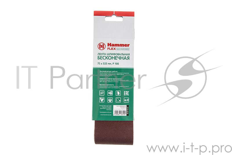 Шлифовальная бумага,лента,круги Лента шлиф. Hammer Flex 212-010 75 Х 533 Р 100 по 3 шт. 29400