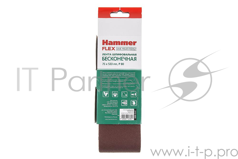 Шлифовальная бумага,лента,круги Лента шлиф. Hammer Flex 212-009 75 Х 533 Р 80 по 3 шт. 29399