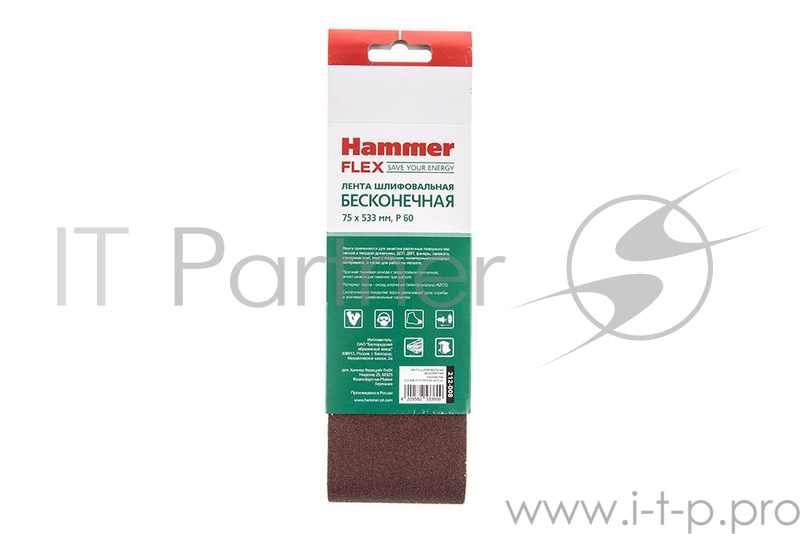 Шлифовальная бумага,лента,круги Лента шлиф. Hammer Flex 212-008 75 Х 533 Р 60 по 3 шт. 29398