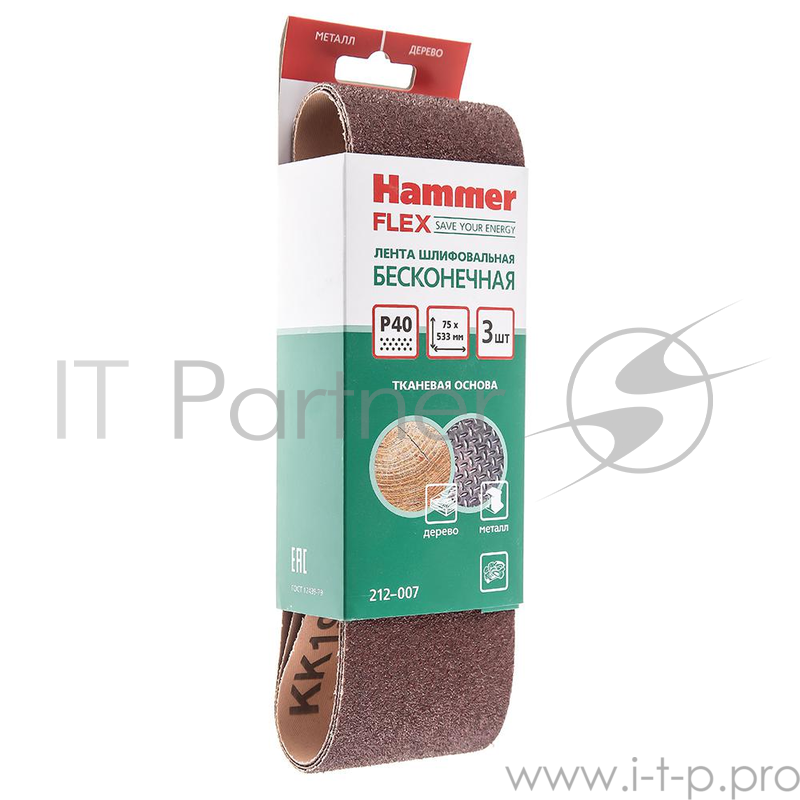 Лента шлифовальная Hammer Flex 212-007 75 Х 533 Р 40 по 3 шт. 29397