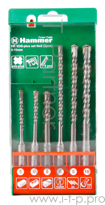 Набор буров Hammer Flex 201-902 DR SDS+ set No2 (6pcs) 5/6/8 X 110, 6/8/10 X 160 30776