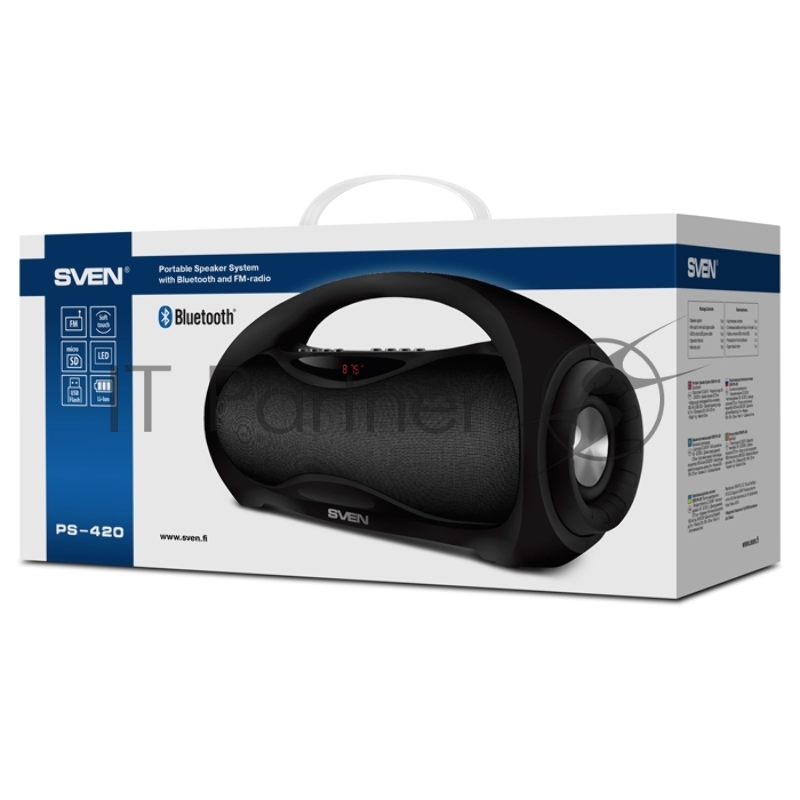 Колонки SVEN PS-420, черный (12 Вт, Bluetooth, FM, USB, microSD, LED-дисплей, 1800мА*ч)
