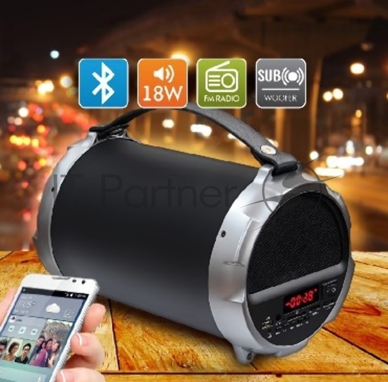 Колонки Ginzzu GM-886B, BT-Колонка 18w/3Ah/EQ/USB/SD/AUX/FM/subwo