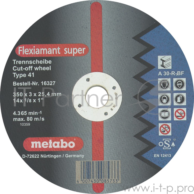 Диски отрезные, пильные, шлифовальные Metabo 616327000 Круг отр сталь Flexiamant S 350x3,0x25,4 прям A30R