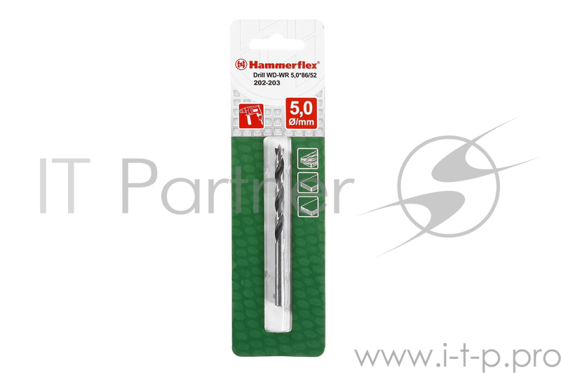 Сверло Hammerflex 202-203 DR WD WR 5,0мм*86/52мм дерево, цилиндрическое