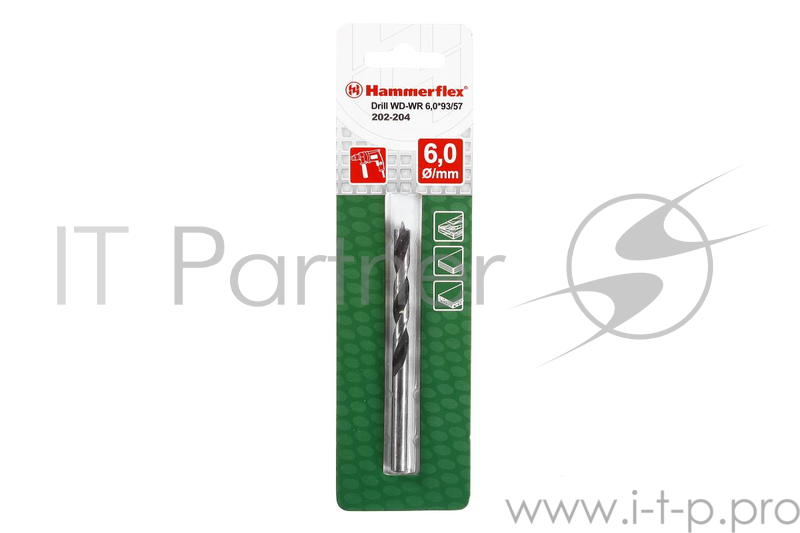 Сверло Hammerflex 202-204 DR WD WR 6,0мм*93/57мм дерево, цилиндрическое