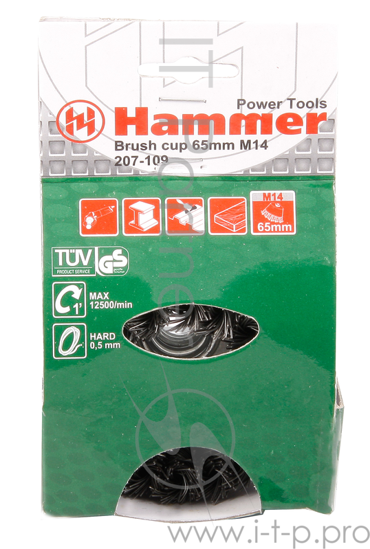 Кордщетка Hammerflex 207-109 65мм M14 чашеобразная витая жесткая, усиленная кольцом, для УШМ