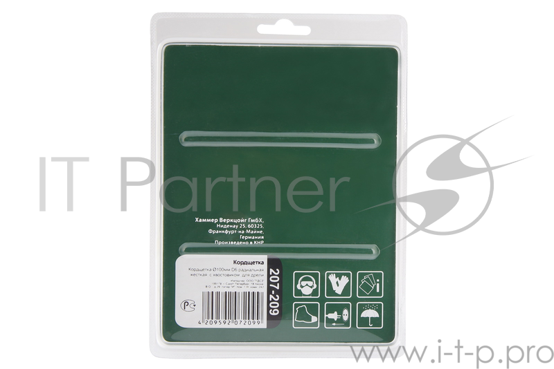 Кордщетка Hammerflex 207-209 100мм d6 радиальная витая жесткая, с хвостовиком