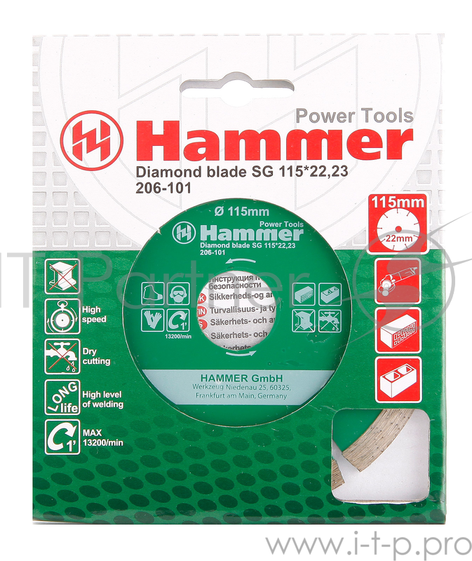 Диск алмазный Hammerflex 206-101 DB SG 115*22мм сегментный