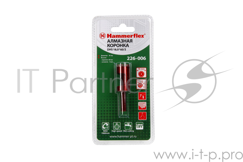 Алм. трубчатая коронка Hammer Flex 226-006 DHS 18,0*60/5 A3, алмаз 60Р, керамогранит