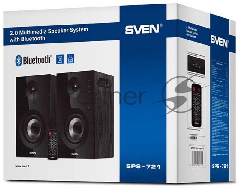 Колонки SVEN SPS-721 чёрный {акустическая система 2.0, мощность 2x25 Вт (RMS), USD/SD, пульт ДУ, Bluetooth}