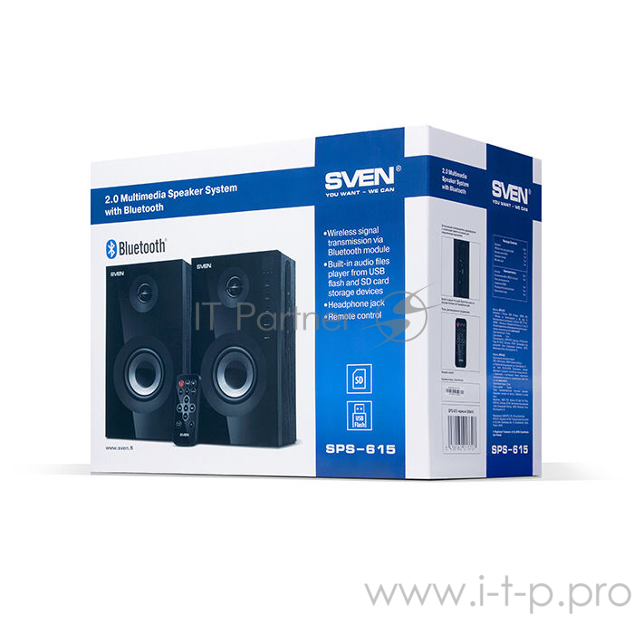 Колонки SVEN SPS-615 черный {220 В, 50 Гц, Bluetooth, дерево (MDF), 2,85кг}