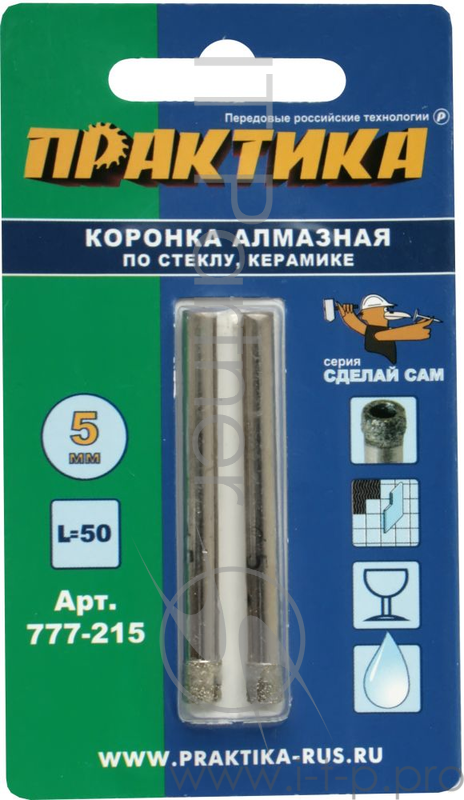 Коронка алм. ПРАКТИКА 777-215 5мм, 2шт., по стеклу и керамике