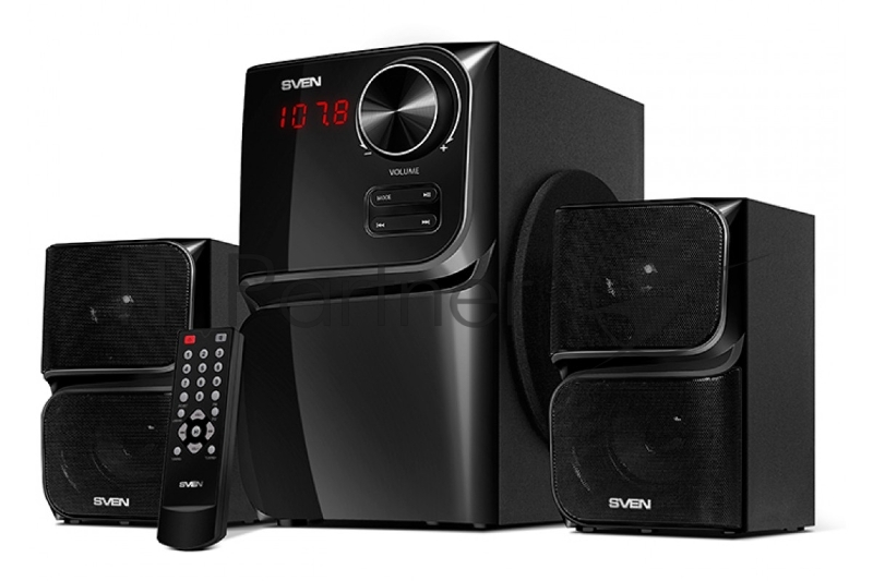 Колонки SVEN MS-305 черный { акуст. система 2.1, FM-тюнер, USB/SD, дисплей, ПДУ, Bluetooth, мощн. 20 Вт+2х10 Вт, чёрн}