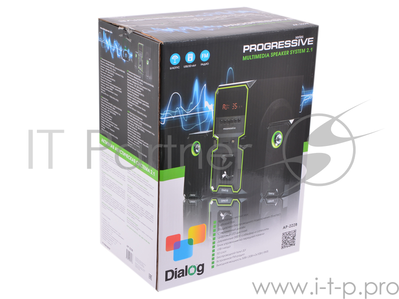 Колонки Dialog Progressive AP-222B BLACK - акустические колонки 2.1, 30W+2*10W RMS, Bluetooth, USB+SD reader