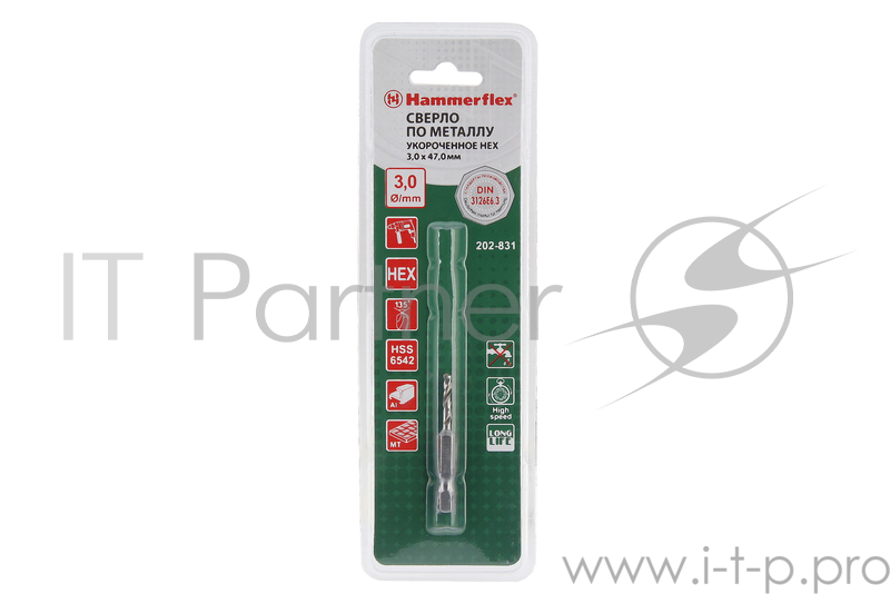 Сверло HAMMER Flex 202-831 DR MT STUB 3,0мм*47 мм металл, УКОР. для БЗП, DIN338, HSS6542